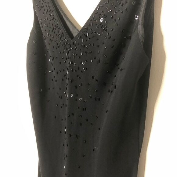 Jones New York Black Sleeveless V-Neck Embellishment Formal Midi Dress Size 12 - Picture 4 of 7